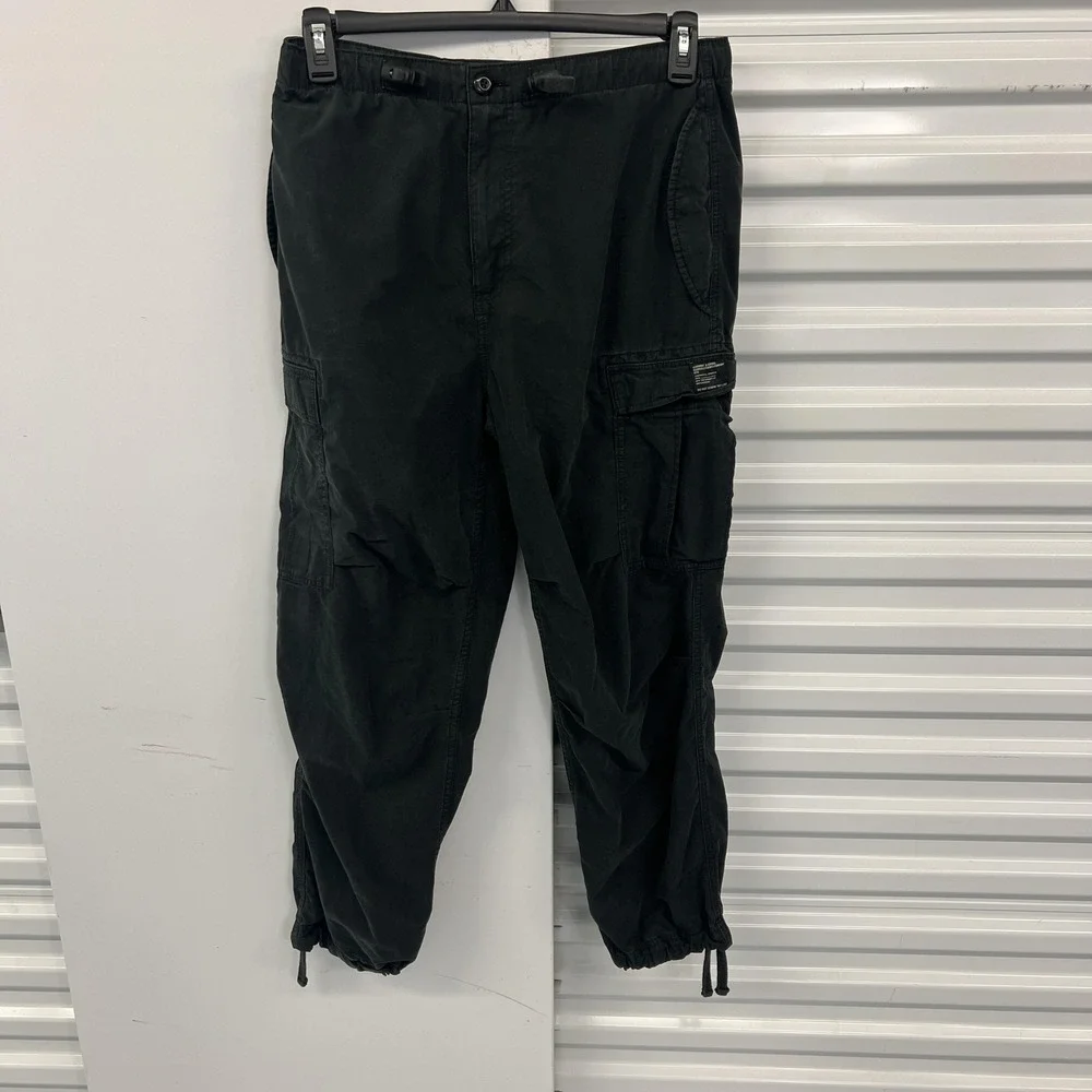 Superdry Ripstop Pants Mens 32x32 Black Cargo Elastic Waist Drawstring Workwear